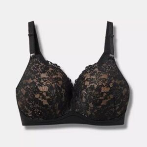 Torrid Dream Wire-Free Push Up Floral Lace Bra Black and Nude Size 42B NWT